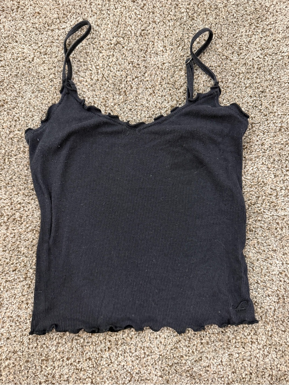 Hollister Black Ribbed Lettuce-Edge Cami